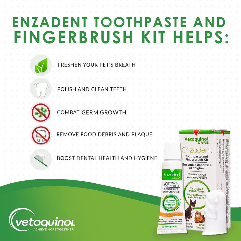 [Australia] - Vetoquinol Enzadent Enzymatic Toothpaste Kit + Fingerbrush for Cats & Dogs – .75oz, Poultry Flavor – Oral Dental Care Kit: Removes Plaque, Polishes Teeth & Freshens Breath 