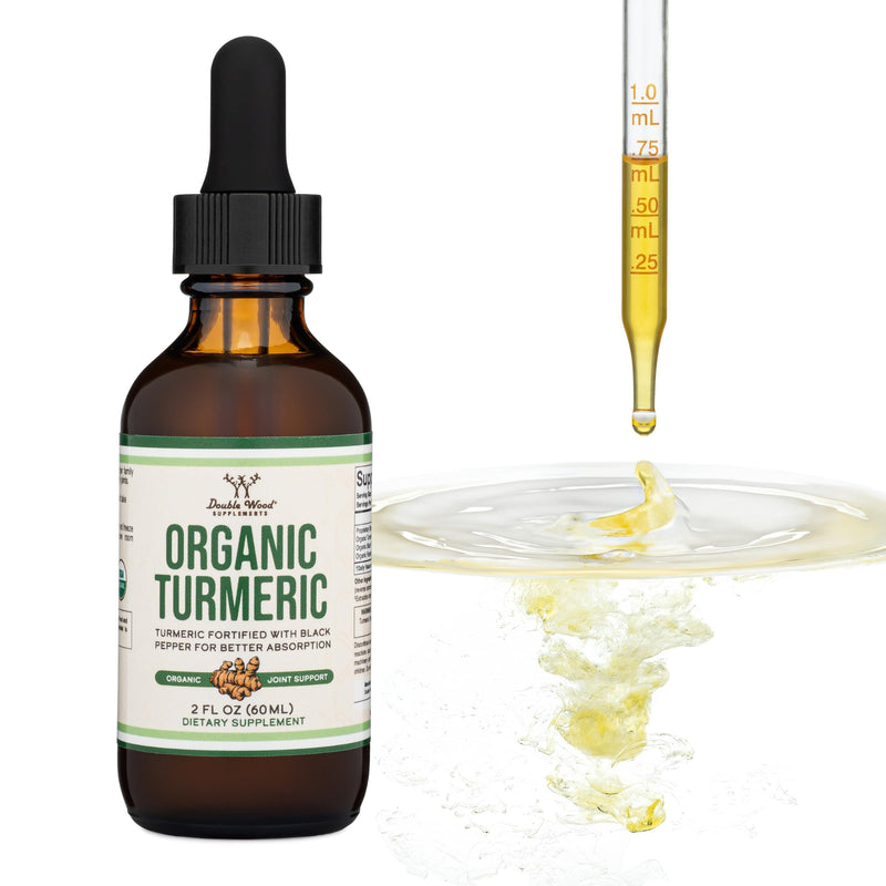 [Australia] - Turmeric Curcumin with Black Pepper Drops - Organic Turmeric Supplement Drops 1,180mg - 2FL OZ, 60 Servings (with Black Pepper Seed, Ginger, Rosemary, and Sage) for Joint Support by Double Wood 