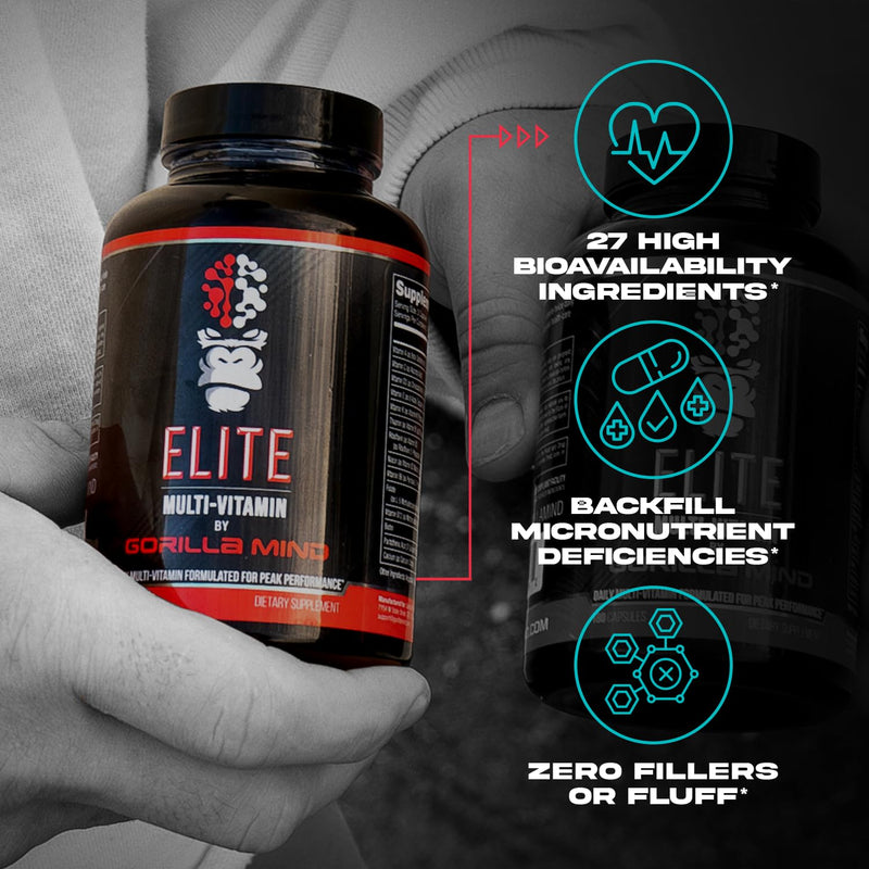 Gorilla Mind Elite Daily Multi-Vitamin (180 Capsules) | Formulated for Peak Performance | 27 Nutrients to Backfill Micronutrient Shortcomings