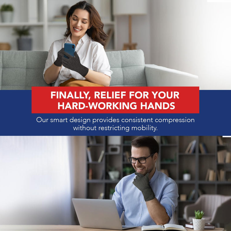 [Australia] - Doctor Developed Arthritis Gloves - Full Finger Compression Gloves for Raynauds & Hand Pain - Compression Gloves for Arthritis for Women & Men, Carpal Tunnel Gloves With Doctor Handbook (full-length, M, Grey) Medium 