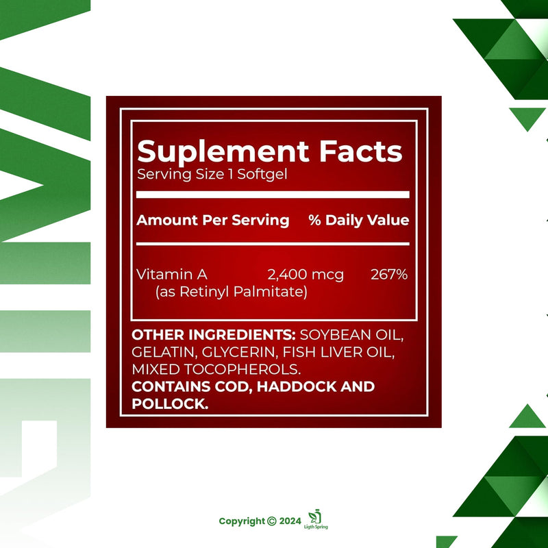 [Australia] - Vitamin A Supplement 2400 mcg, 250 Softgels with Bundle Exclusive Vitamins & Minerals - A to Z - Better Ligth&Spring Guide 