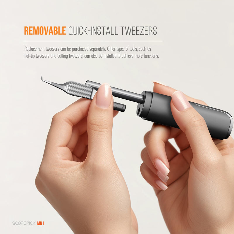 Blackhead Removal Tweezer with 1080p Camera, Ultimate Precision: Blackhead Removal with Camera - Perfect for Delicate Tasks! - - Ingrown Hair, Ear Hair Tweezer (Black) Black