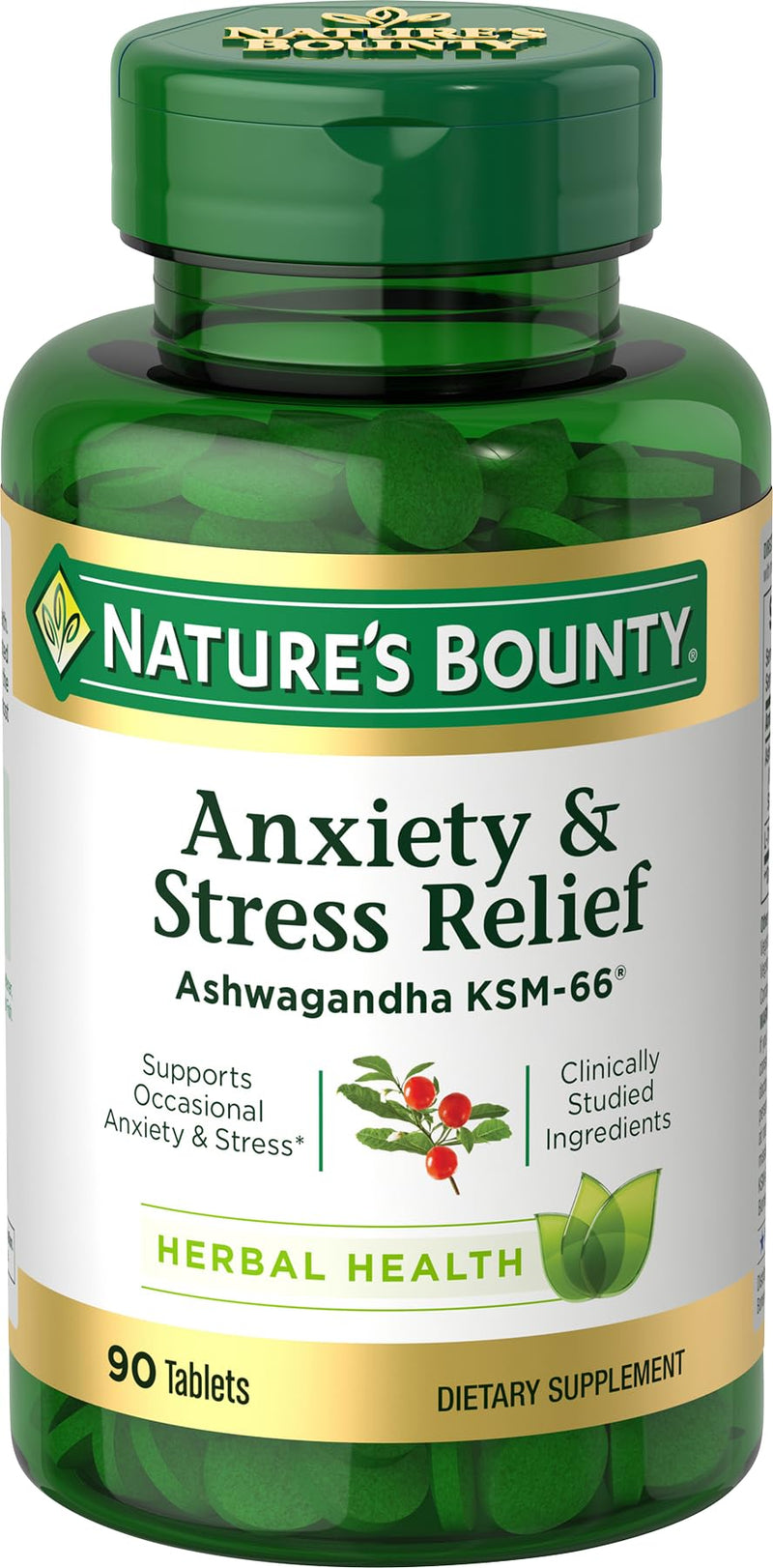 [Australia] - Nature's Bounty Stress Relief, Ashwagandha KSM-66, Supports Occasional Stress Relief, Dietary Supplement, 2 Tablets per Day, Vegetarian Tablets, Gluten Free, 90 Ct 90ct (Pack of 1) 