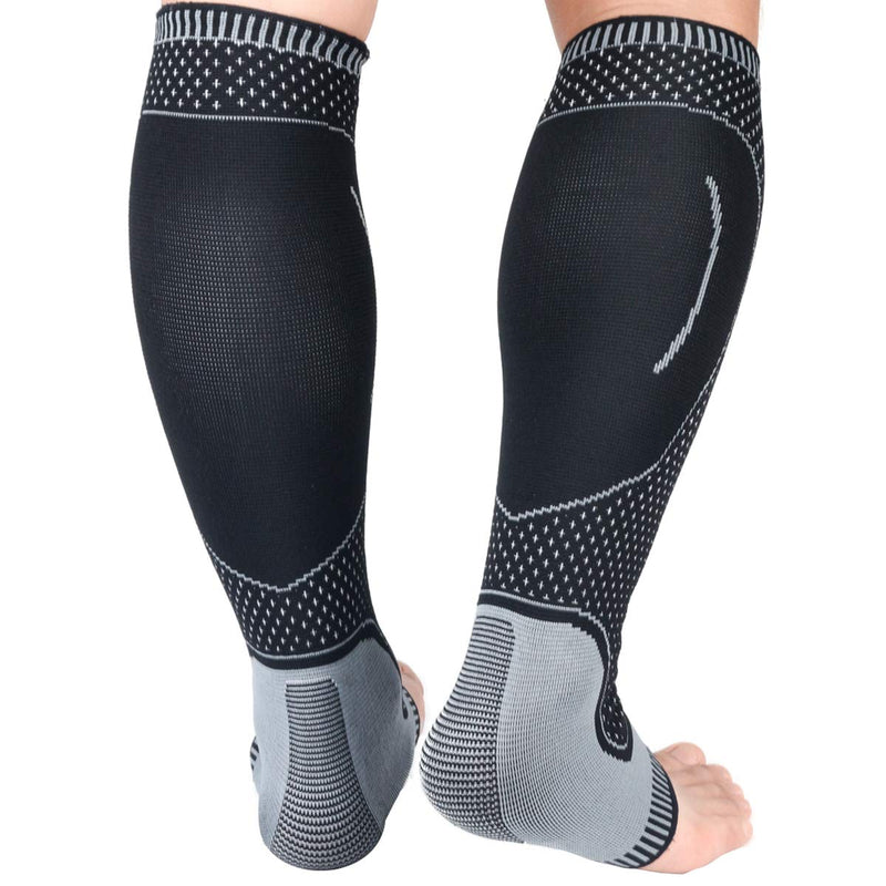 [Australia] - Compression Socks Calf Foot Sleeves for Ankle Heel Plantar Fasciitis Support Increase Blood Circulation Relieve Arch Pain Shin Splints Reduce Swelling Grey Medium 