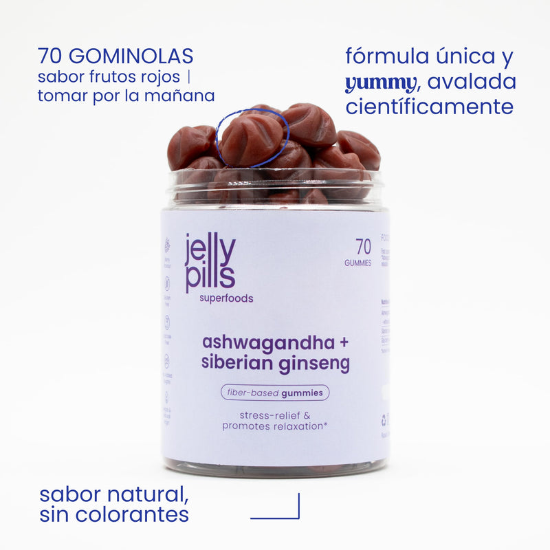 Jelly Pills Ashwagandha KSM-66 Gummies with Siberian Ginseng & Goji - Adaptogens for Stress & Anxiety with Withania Somnifera - 70 Vegan Gummies Gluten-Free - Natural Forest Fruits Flavour