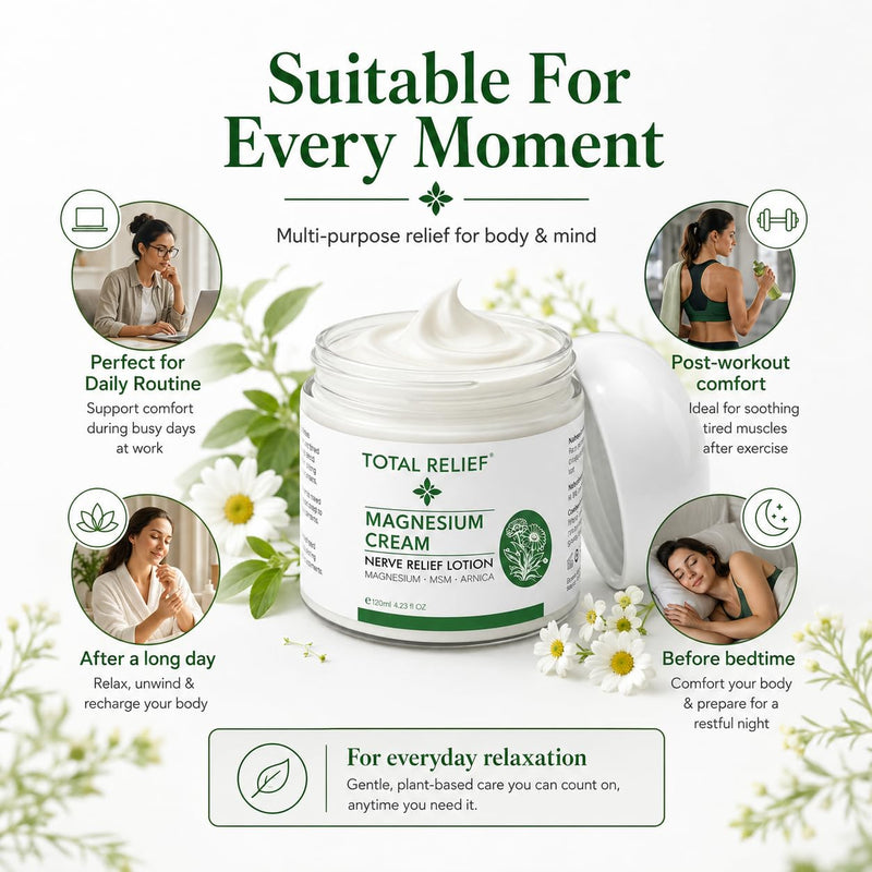TOTAL RELIEF Magnesium Cream - Extra Strength Lavender Magnesium Lotion for Foot, Hands, Legs, Toes Includes Arnica, Vitamin B6, Aloe Vera, MSM