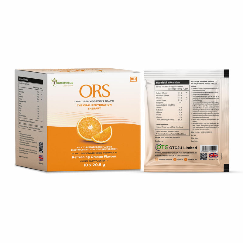 ORS (Oral Rehydration Salts) -Orange Flavour | Replenish Lost Fluids |10 x 20.5g