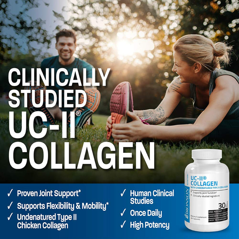 Bronson UC-II Undenatured Type II Collagen Joint Support, 30 Capsules | 40 mg UC-II Standardized Cartilage, 10 mg Total Collagen, Clinically Studied, Once-Daily