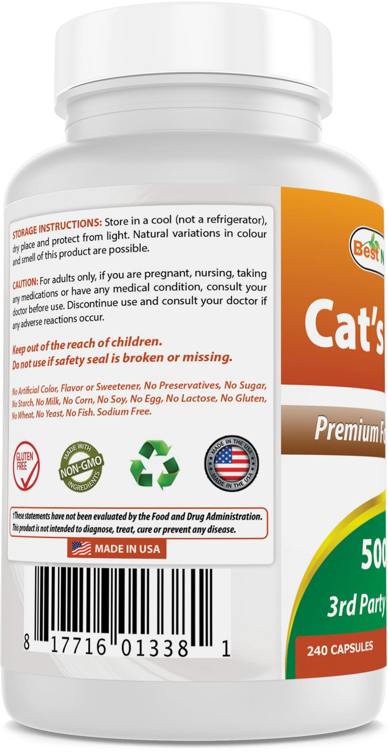 Best Naturals Cat's Claw Capsule, 500 mg, 240 Count