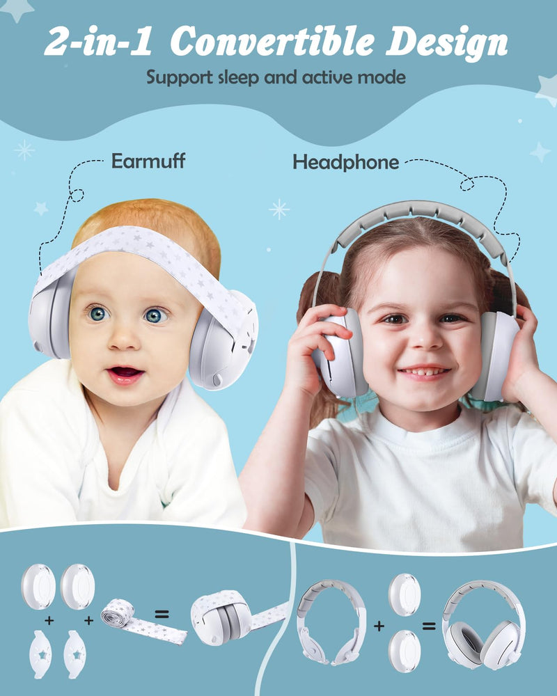[Australia] - Lictin 2-in-1 Baby Earmuffs Noise Protection, Infant Noise Cancelling Headphones, Adjustable Baby Ear Protection, Star Noise Reduction Earmuffs for Babies and Toddlers up to 4 Years White 