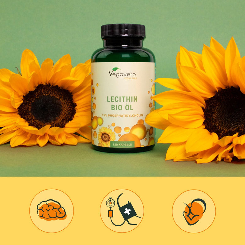 [Australia] - Organic Lecithin Capsules | 1800 mg from sunflower | Vegan | Cold pressed | 15% Phosphatidylcholine | no soy | 120 pieces | Vegavero® 