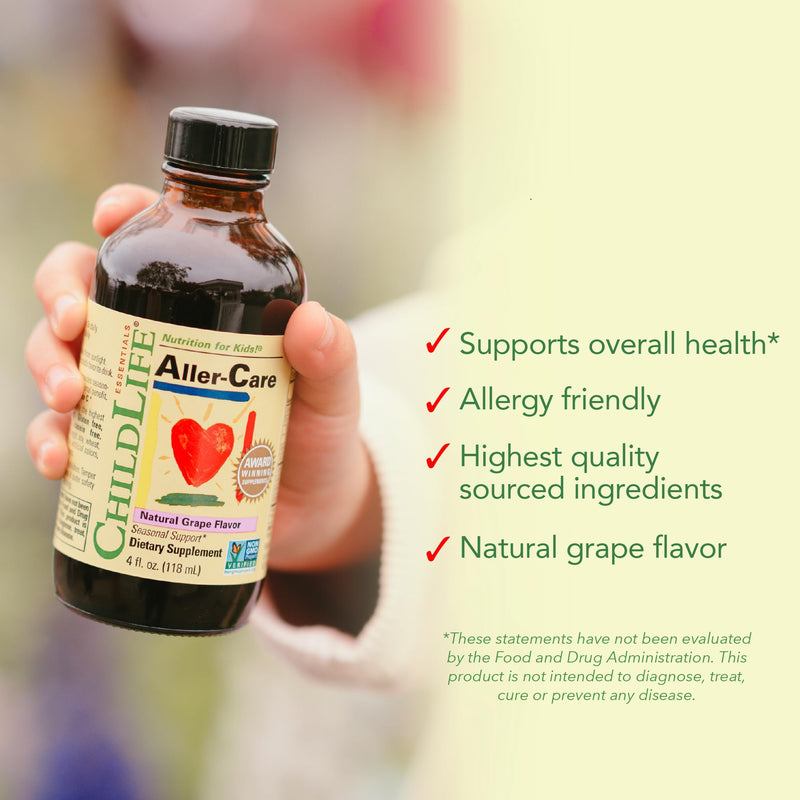 CHILDLIFE ESSENTIALS Aller-Care Natural Liquid Relief for Kids, 4 Fl Oz | Seasonal Support Syrup, Elderberry, Zinc, Bromelain, Vitamin C, Immune Support Formula, Toddlers, Kids, Natural Liquid