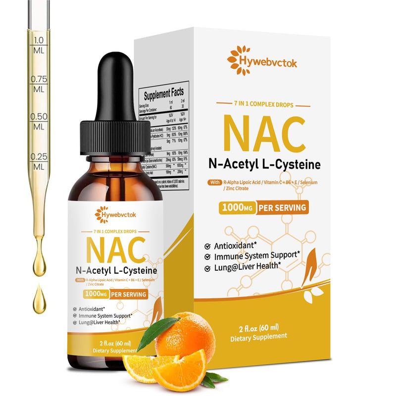 [Australia] - Liquid NAC Drops 1000 MG, NAC Supplement N-Acetyl Cysteine with R-Alpha Lipoic Acid,NAC for Kids & Adults, Immune & Antioxidant Support, Liver & Lung Health, Orange Flavor, 0 Sugar, 2FL OZ 