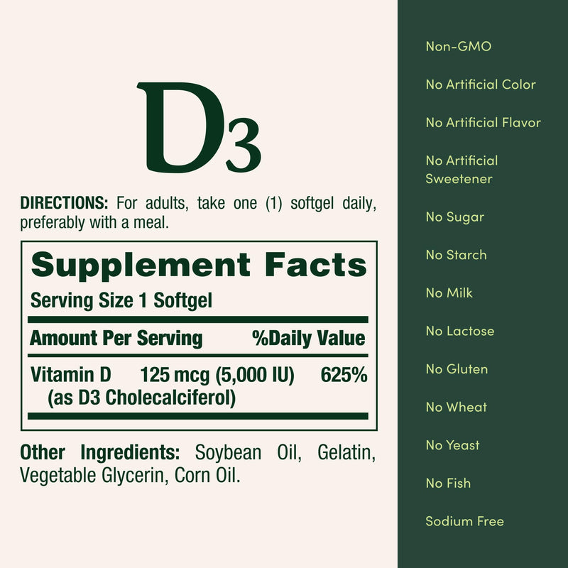 Nature's Bounty Vitamin D3 5000 IU Softgels, Rapid Release, 150 Count | Immune Support, Vitamin D Supplements 150 Count (Pack of 1)