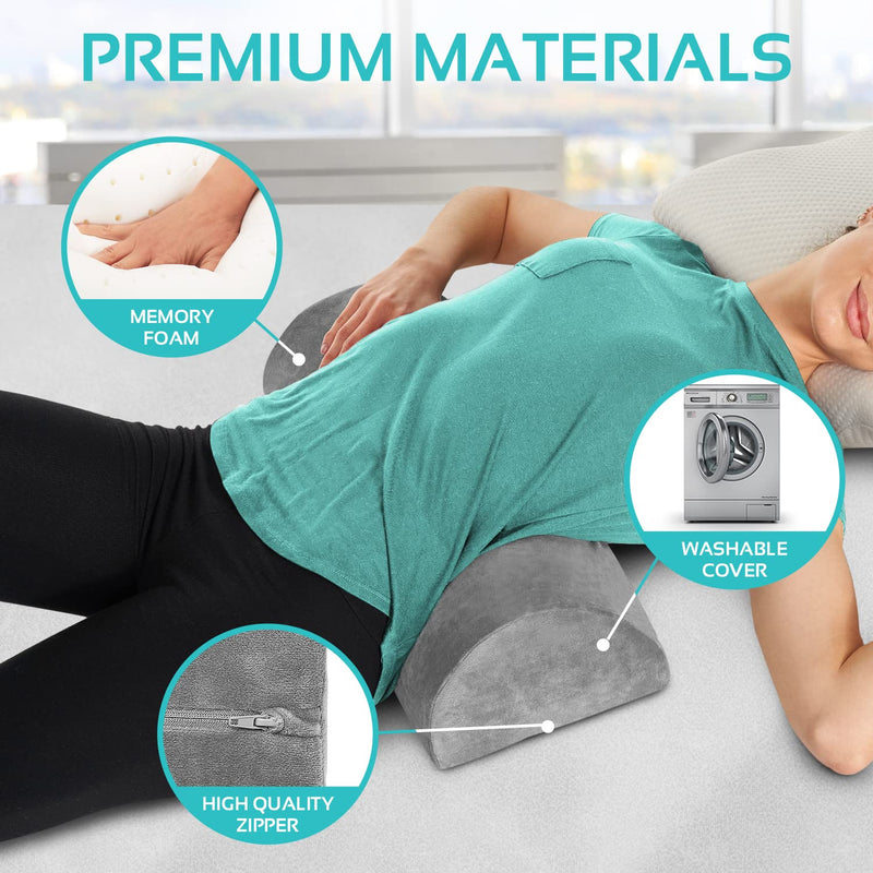 [Australia] - Knee Pillow for Back Sleeping | Large Half Moon Bolster Pillow for Legs, Under Knee Pillow for Sleeping on Back (20.5" x 8" x 4.5") Leg Pillow for Ankle and Foot Comfort, Machine Washable Cover, Grey Gray 