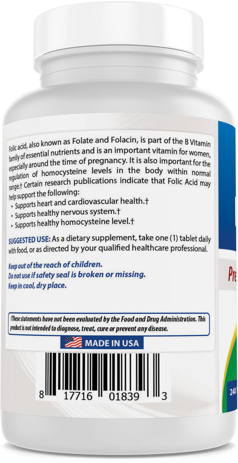 Best Naturals Folic Acid 1000 mcg (Vitamin B9), 240 Tablets (1000 mcg (Pack of 3)) 1000 mcg (Pack of 3)