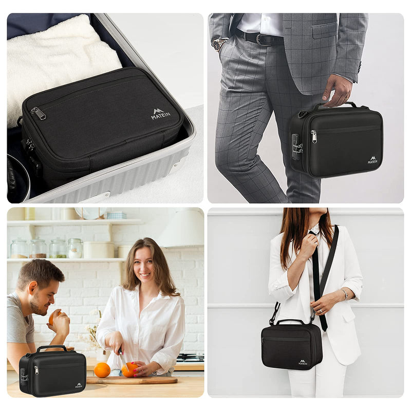 [Australia] - MATEIN Smell Proof Bag, Odor Proof Bags Stash Box Container with Combination Lock, Travel Storage Case with Detachable Shoulder Strap, Scent Proof Bag Gifts for Men & Women Black 