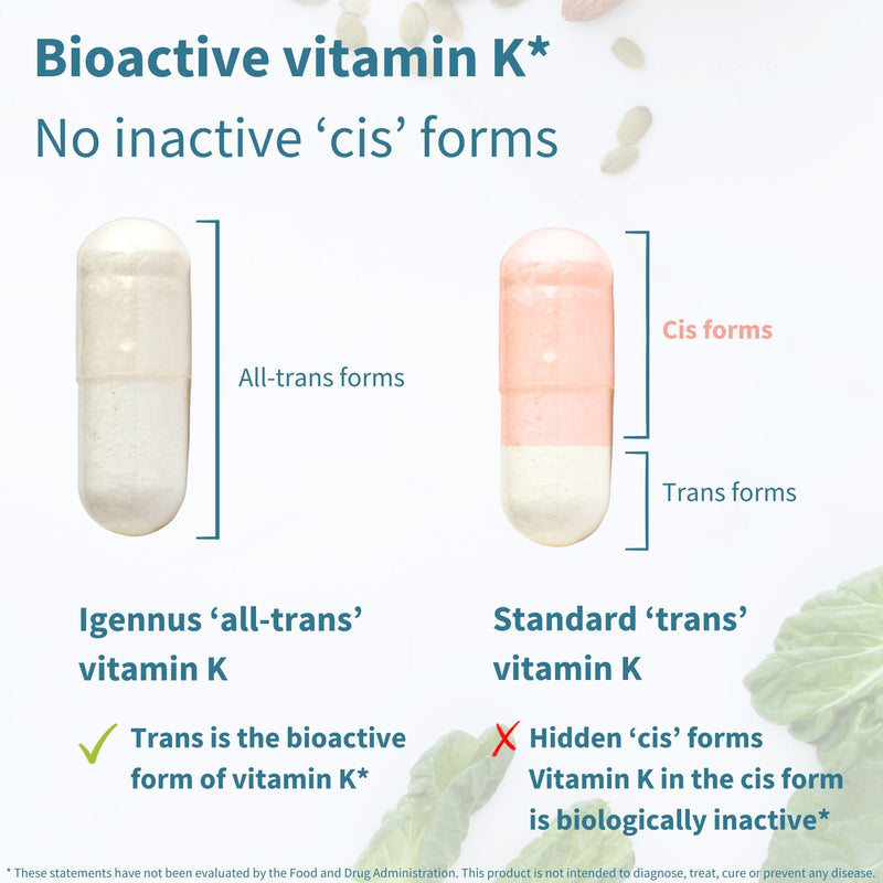 [Australia] - Igennus High Strength Triple Vitamin K Complex 2700 mcg, K1 & K2 (MK-4 & MK-7), Clean Label, Advanced Bioactive Forms, Bone & Cardiovascular Support, Vegan, 90 Fast Action Capsules 