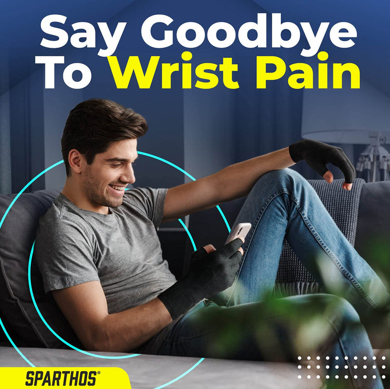 [Australia] - Sparthos Arthritis Hand Compression Gloves - Helps With Carpal Tunnel, Neuropathy & Artritis Pain - Support Your Hands While Typing - Fingerless Circulation Glove - Fits Men & Women (Black - Medium) Medium (1 Pair) Midnight Black 
