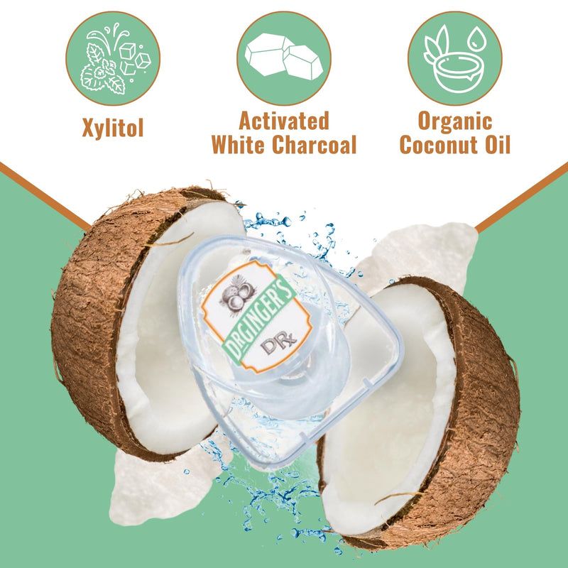 Dr. Ginger's White Charcoal Dental Floss - Flat Glide Action for Tight Teeth, Mint Flavor - 32yds, 3 pcs - Tooth Floss Infused with Coconut Oil and Xylitol - Oral Care and Plaque Removal