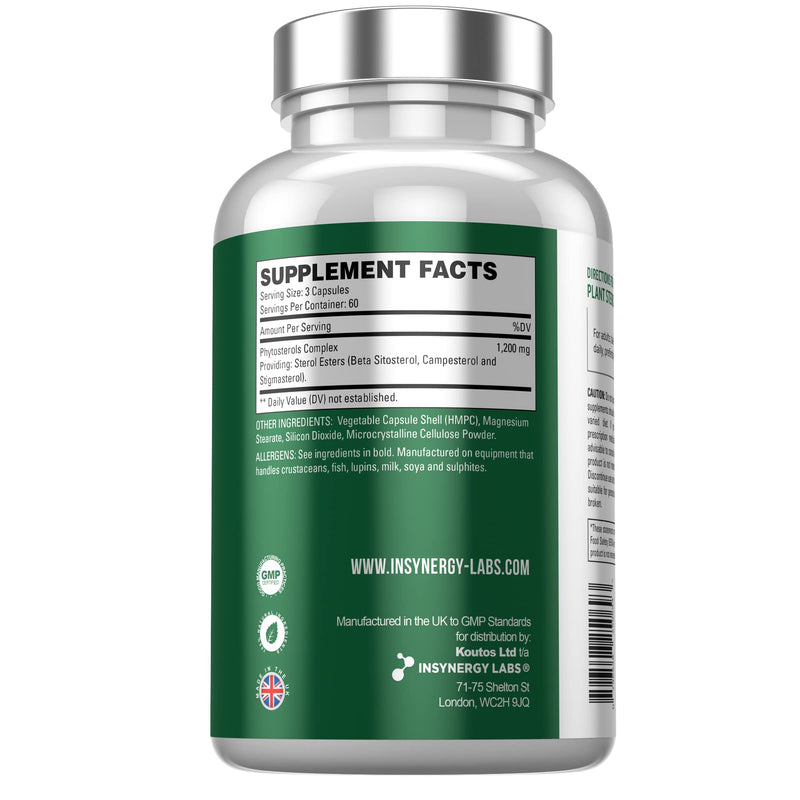Plant Sterols 1,200mg (Maximum Dose in UK) 180 Capsules, Superior Cholesterol Lowering Supplements (Beta-Sitosterol + Stigmasterol + Campesterol) 3 Form High Strength Complex