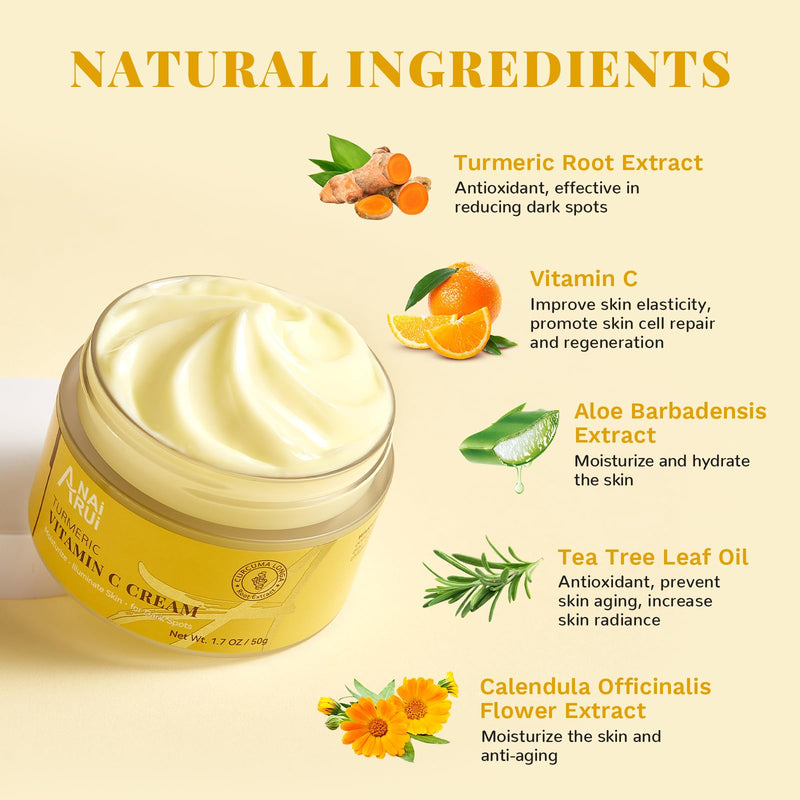 ANAI RUI Vitamin C Face Moisturizer with Turmeric, 1.7 OZ | Anti-Aging Facial Cream for Dull, Dry Skin, Reduces Wrinkles, Evens Skin Tone, Hydrating & Nourishing