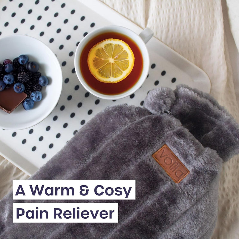 [Australia] - 3.5L Hot Water Bottle with Zipper and Handbag - Gray Hot Water Bottle XXL with Faux Fur Cover for Pain Relief - Washable Hot Water Bottle for Hot and Cold Compresses Gray Huggable - 3.5L 