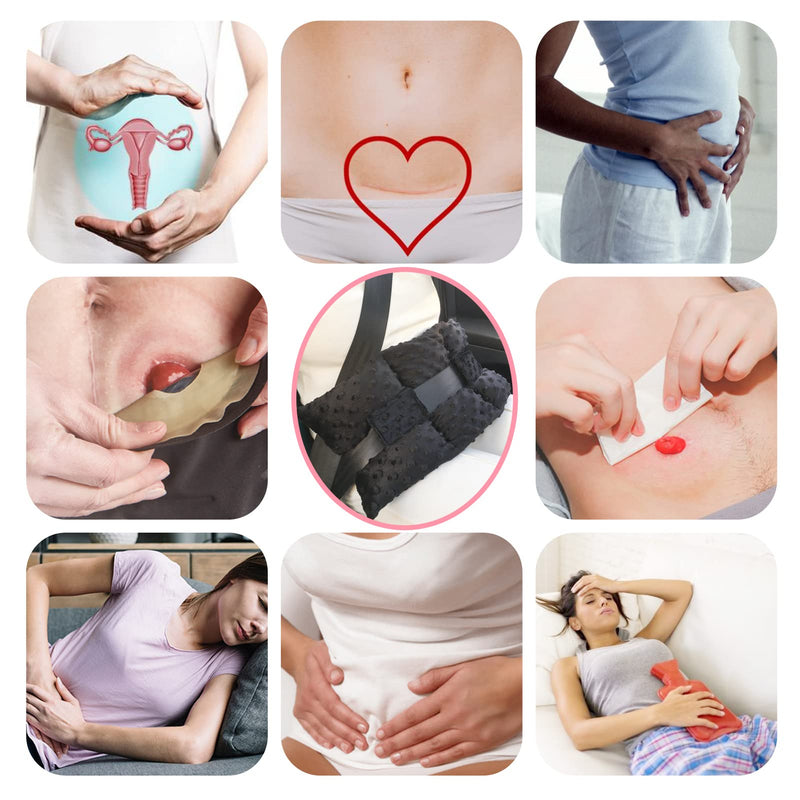[Australia] - Ostomy Seat Belt Protector Stoma Seatbelt Pillow Ostomy Bag Covers Colostomy Pouch Supplies Post Surgery Recovery for Women Men Minky Dot Black 