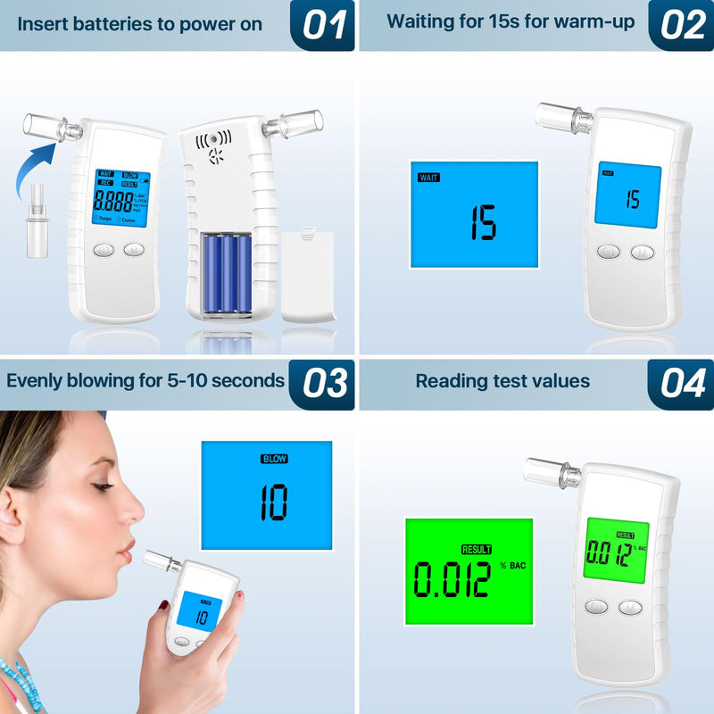 2026 Upgraded Breathalyzer,Breathalyzers for Alcohol with LCD Display,Alcoho Tester with 10 Mouthpieces,Portable Alcohol Tester for Home and Party Use | LCD Digital Display, clear readings, visible even in low light