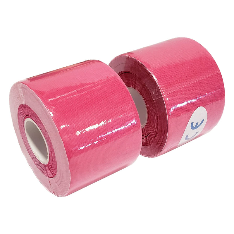 Kinesiology Tape 2" x 16' (Two Precut Rolls) for Sports and Therapy, Reduces Inflammation, Suppresses Pain, Stimulates Muscles - Pink 2 Rolls