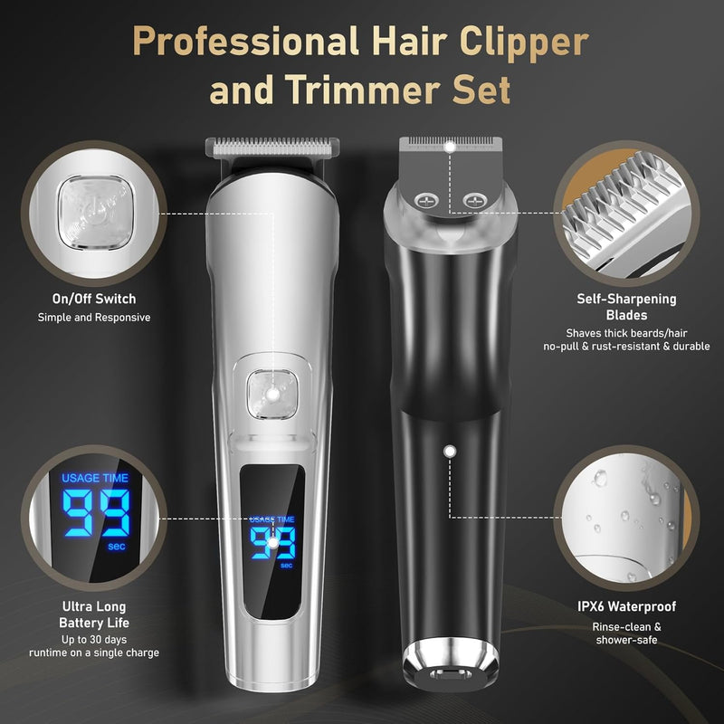 [Australia] - Professional electric beard trimmer men's hair trimmer: VESSTT hair trimmer beard trimmer nose hair trimmer body hair trimmer for men 11-in-1 trimmer set, USB rechargeable & waterproof razor 