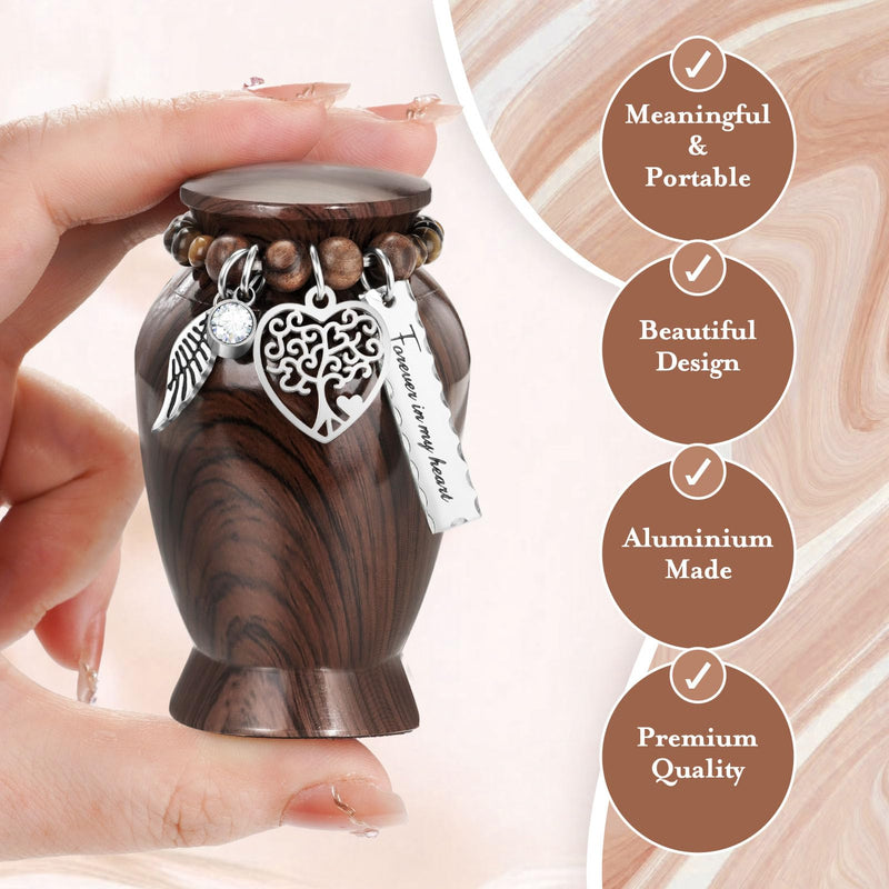 [Australia] - Dletay Small Urns for Human Ashes Keepsake 2.85 Inch Memorial Mini Cremation Urn for Women Men Aluminum Decorative Funeral Urns - Walnut Brown 