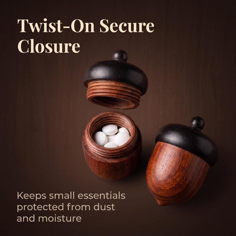 Wooden Travel Pill Case, Solid Wood Medicine Pill Box, Mini Granule Storage Box for Outdoor Acorn Shape Sandalwood Capsules Organizer Pill Organizers Over-the-Counter Medication