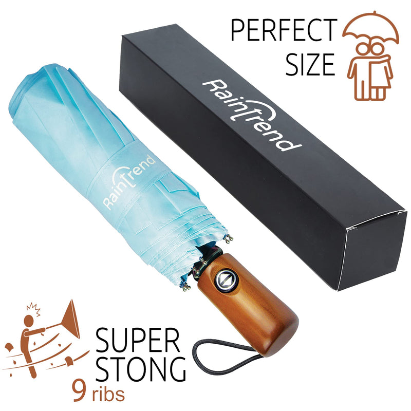 NEW 2 PCS Windproof Strong Umbrellas for Rain Compact Black Umbrella and Light Blue Premium Umbrella for Women and Men Automatic Open Close Umbrella Folding Sun Umbrella UV Protection - Bundle
