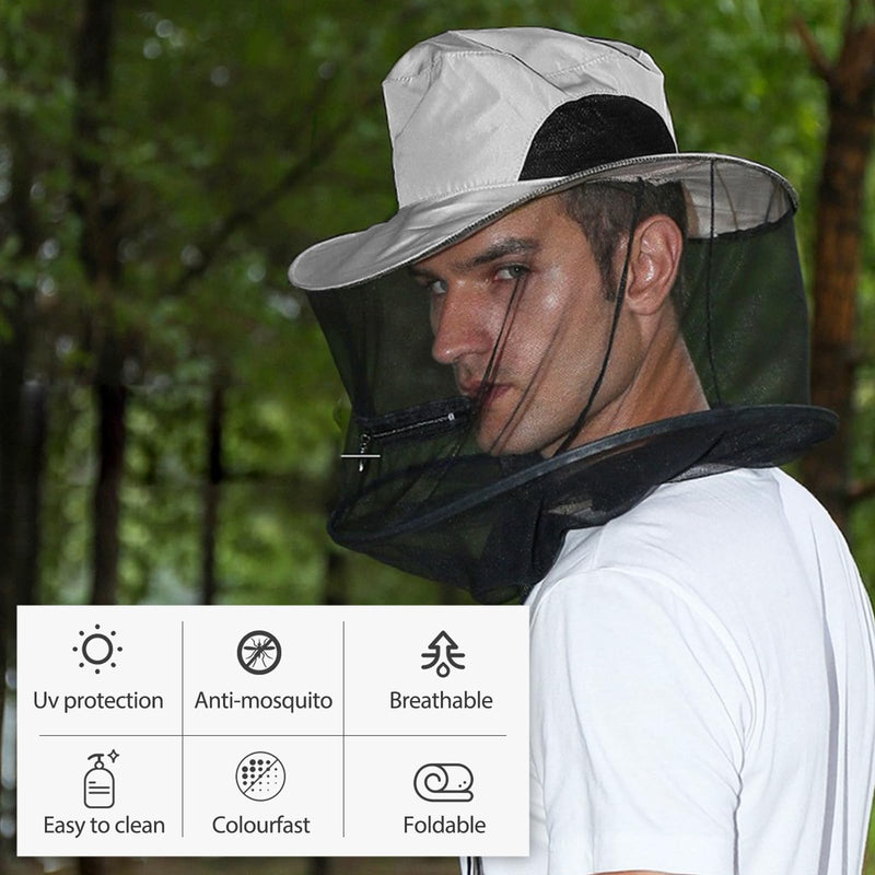 [Australia] - ITYOOS 1 piece beekeeper hat with veil men's beekeeper hat mosquito net hat gray sun hat with removable mosquito head net hat fishing hat wide brim sun protection bee protection mosquito protection sun hat 