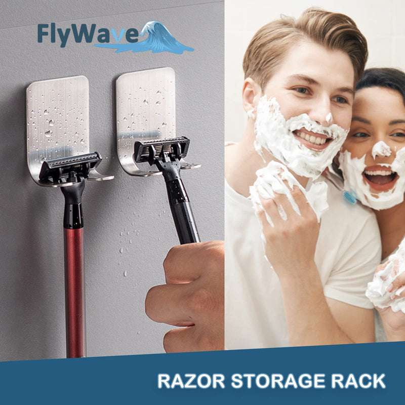[Australia] - FlyWave Razor Holder Shower Stainless Steel Pack of 2, Razor Holder Shower Self-Adhesive, Multifunctional Razor Holder, Hook No Drilling for Bathrooms, Kitchens and Bedrooms 