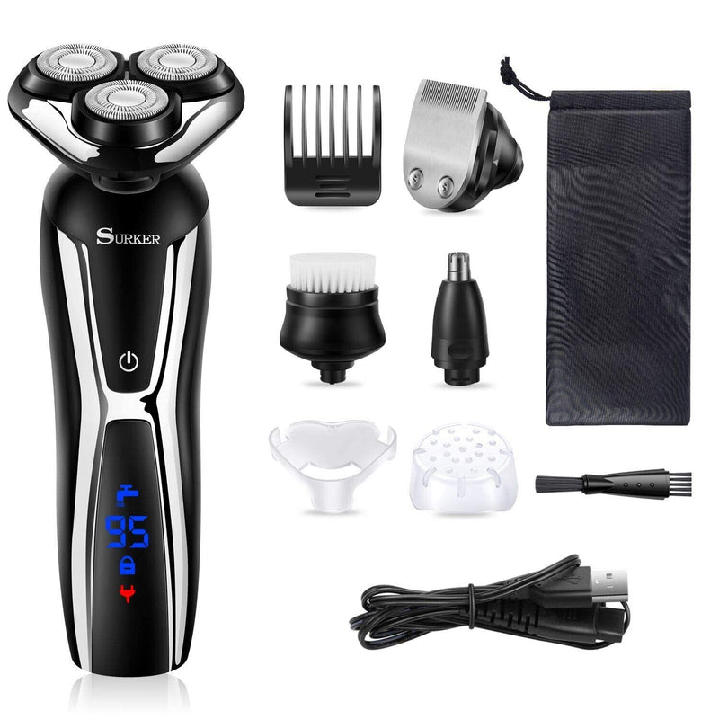[Australia] - SURKER Electric Shaver Razor Cordless Beard Trimmer for Men Nose Hair Trimmer 3 in 1 Grooming Kit Plus 1 Facial Cleansing Brush Waterproof USB Rechargeable Dry Wet 