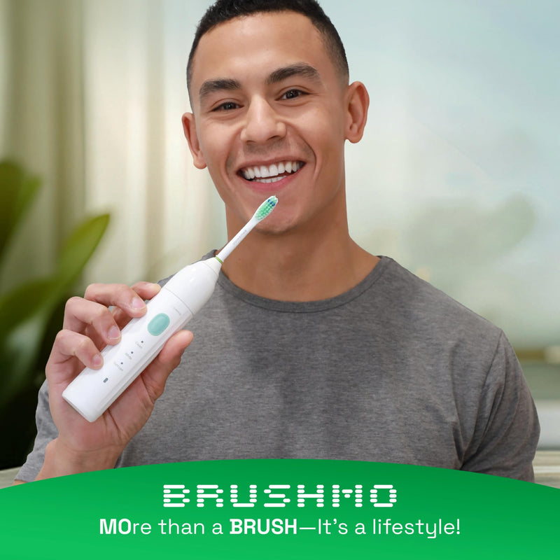 [Australia] - Brushmo e-Series Electric Sonic Toothbrush - Rechargeable Screw-On Electronic Tooth Brush for Adults with 3 Modes & Timer - IPX7 Waterproof, Long-Lasting Battery & Wireless Charging Base - White Bm02 - White 1 Count (Pack of 1) 