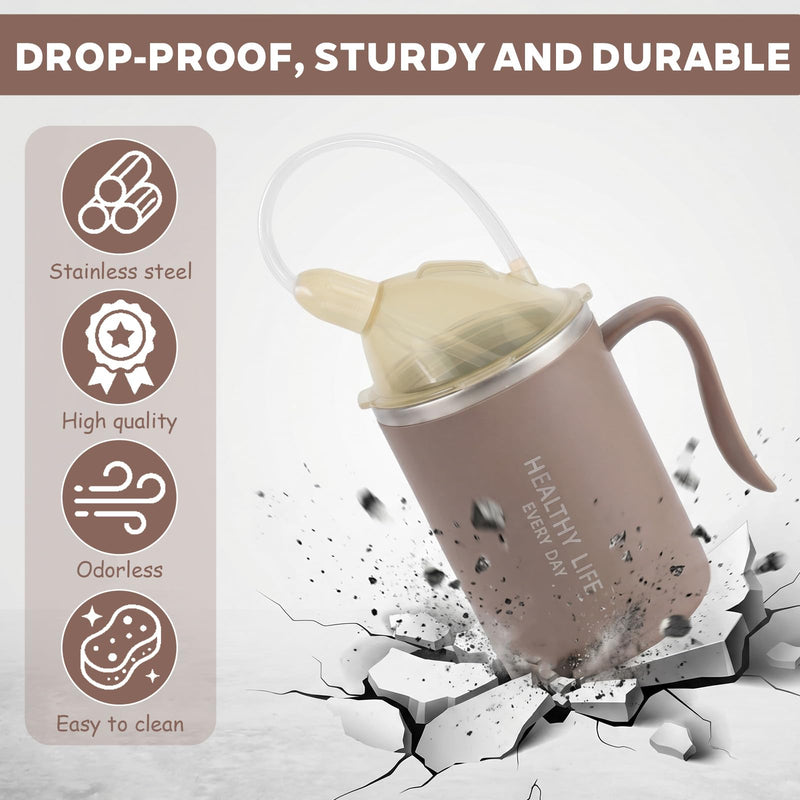 400ml Adult Sippy Cup, 3-in-1 Elderly Spill Proof Cups, Beakers for Elderly, Stainless Steel Drinking Cups Non Spill Sippy Cup for Adults with Handle for Elderly, Disabled People