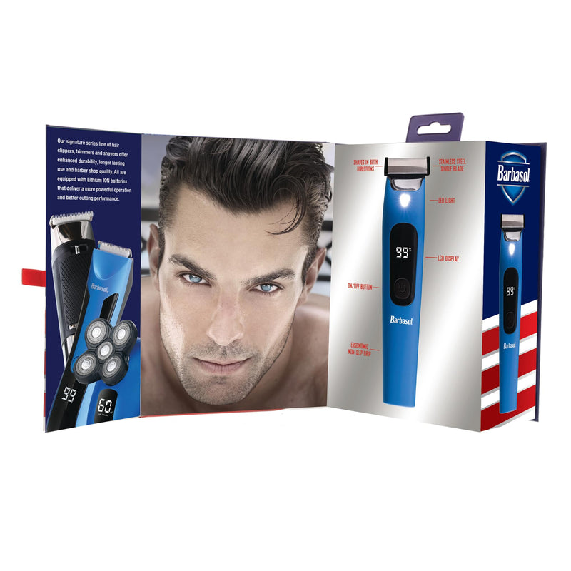 [Australia] - Barbasol Face and Body Shaver, Hybrid Face and Body Single Blade Shaver, Rechargeable with a 2 Hour Run Time, Wet or Dry Shave, LED Screen, Built in Light, Stainless Steel 