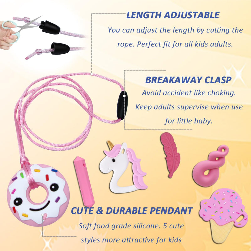 [Australia] - Sensory Chew Necklaces for Girls, 6 Pack Autism Teething Necklace Chew Toys Sensory for Kids with ADHD or Special Need, Silicone Chewable Necklaces Reduces Chewing Fidgeting for Children Adults Chewer 