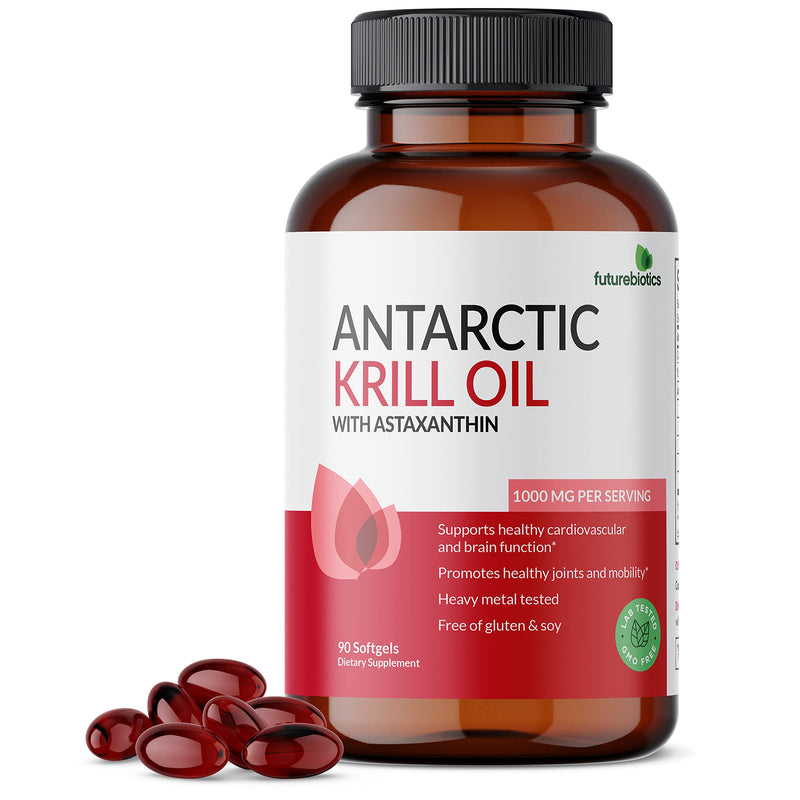 [Australia] - Futurebiotics Antarctic Krill Oil 1000mg with Omega-3s EPA, DHA, Astaxanthin and Phospholipids - Premium Krill Oil Heavy Metal Tested, Non GMO – 90 Softgels (45 Servings) 90 Count (Pack of 1) 