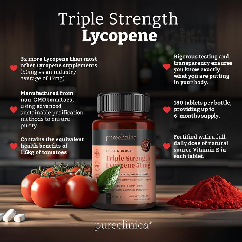 Lycopene 50mg – 360 Tablets (2 x 180) | 12 Month Supply | Triple Strength Antioxidant Supplement | High Potency Tomato Extract | Vegan, Non-GMO, Made in UK 180 count (Pack of 2)