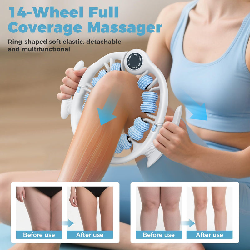 [Australia] - Cellulite Massage Tool, Fascia Blaster for Cellulite, Lymphatic Drainage Massager Relieve Muscle Soreness, Anti Cellulites Roller with Detachable Roller Handle to Massage More Areas (White) Whitw 