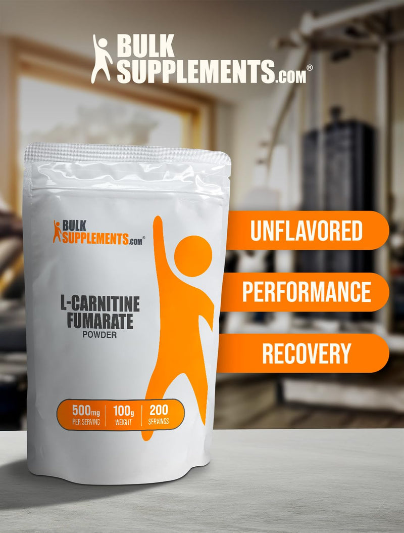 BulkSupplements.com L-Carnitine Fumarate Powder - Carnitine Supplement, Carnitine Powder, L-Carnitine 500mg - Gluten Free, 500mg per Serving, Gluten Free, 100g (3.5 oz) (Pack of 1) 200 Servings (Pack of 1)