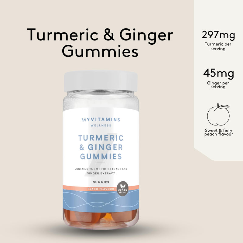Myprotein Turmeric and Ginger Gummies - 297mg Turmeric and 45mg Ginger per Serving - Vegan and Vegetarian Friendly - Delicious Peach Flavour - Supports Joint Health and Immune Function - 60 Gummies