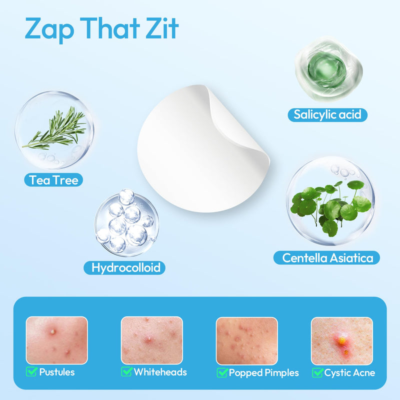 [Australia] - Pimple Patches for Face, Hydrocolloid Ace Patches, Zit Patches for Day and Night Invisible with Tea Tree, Salicylic Acid & Cica Oil-280 Patches,5 Size,2 Thickness 