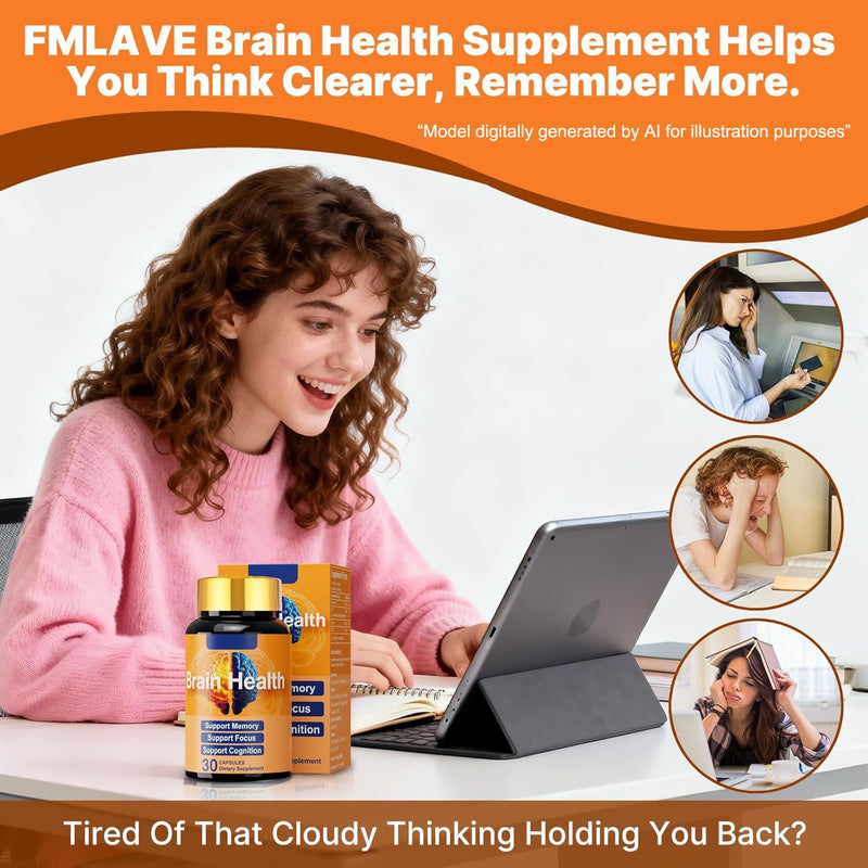Brain Supplement for Memory and Focus, with NAD+ GPC Folate & Vitamin B12 | Brain Health Nutrition for Daily Cognitive & Brain Wellness, Mental Clarity Support, Improves Concentration 30 Capsules