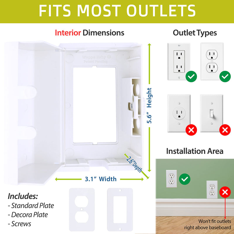 [Australia] - Baby Safety Outlet Cover BOX [Patent Pending] Double Lock for Much Better Toddler Proofing, Easier Operation, Simple 3 Step Install with Included Screws. Provides Extra Space Inside for Plugs,Adapters White 1 Count (Pack of 1) 