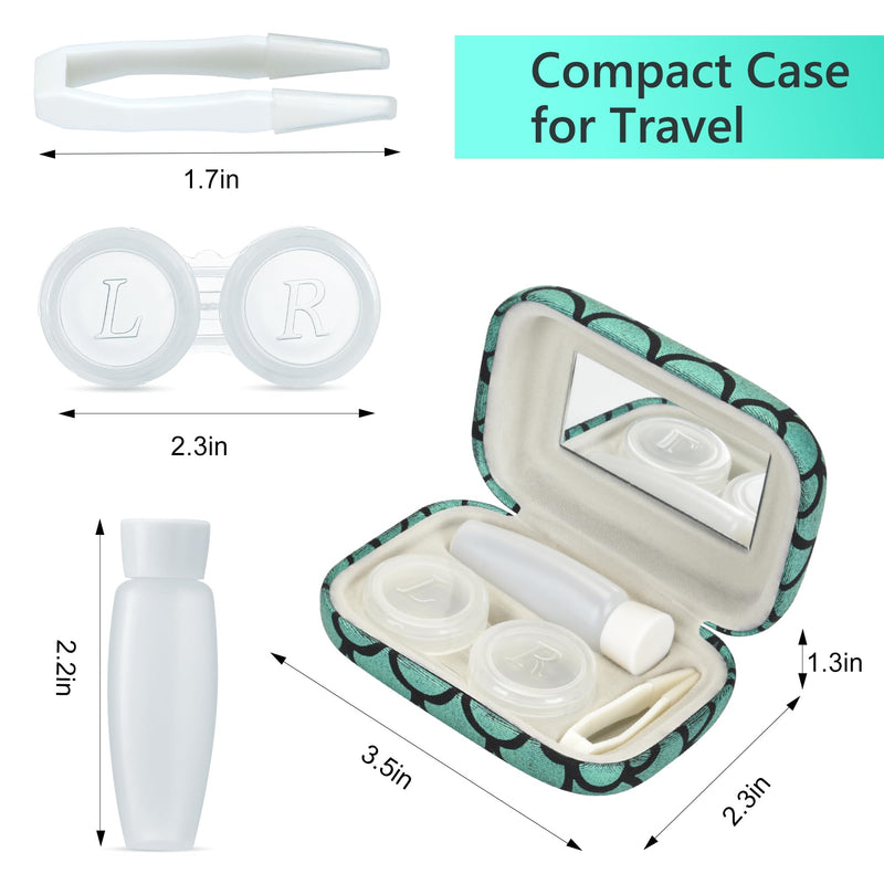 [Australia] - Muf Fish Scale Contact Lens Case,Portable Contact Lens Travel Kit with Mirror,Container,Tweezer,Contact Lens Solution Bottle,Compact Soak Storage Kit for Travel Outdoors Daily Use,Green Sparkles Green Sparkle Fish Scale 